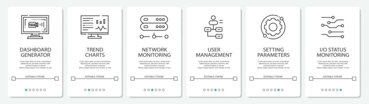 UI Development Digital Menu dashboard trend network user settings input output status website mobile app screens simple vektor flat design