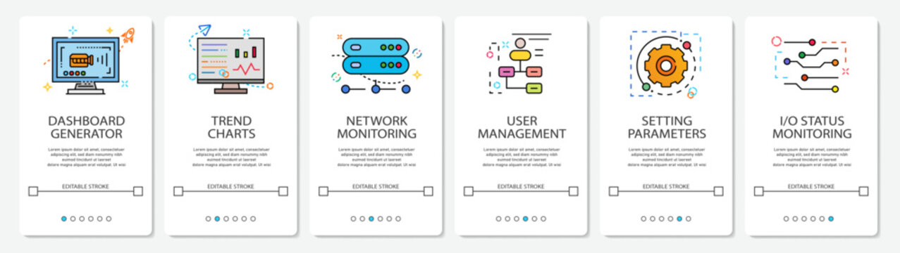 UI Development Digital Menu dashboard trend network user settings input output status website mobile app screens simple vektor flat design