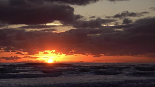 Wide-angle shot of sunset above the Adriatic Sea, Ulcinj, Montenegro