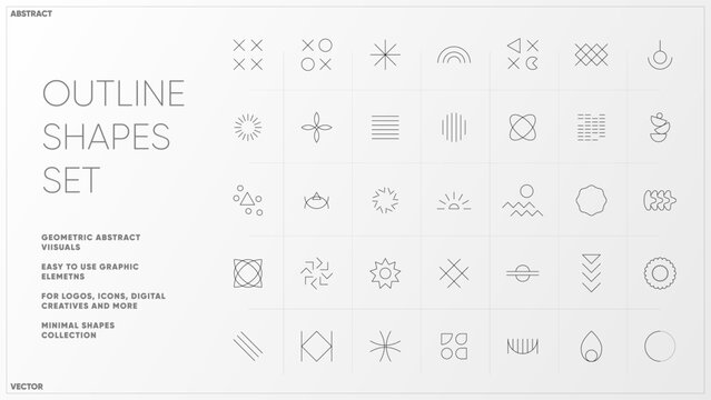 Outline Logo Icon Set. Thin line abstract geometric symbols for modern branding, corporate identity, tech startups, UI and web design.
