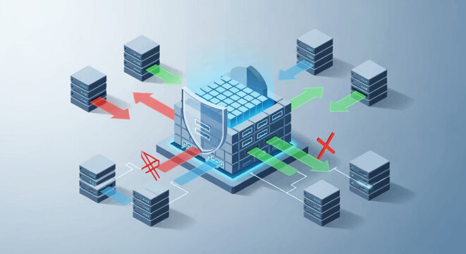 Centralized data hub with multiple server connections and data flow.
