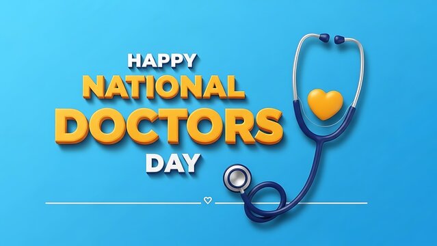 Happy national doctors day celebration with stethoscope and heart