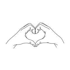 Obraz premium Two hands forming a distinct heart shape gesture against a clean white background offering a simple yet powerful symbol of connection and affection