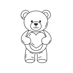Cute Teddy Bear Holding Heart Outline Drawing Adorable Toy Animal Simple Sketch Gentle Character for Decoration and Design Projects