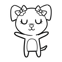 Obraz premium Cute cartoon dog with bows on ears