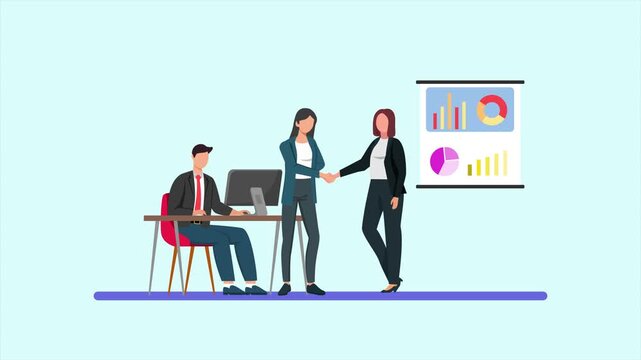 Animated video of goal business negotiations in a room with witnesses. Negotiation Business concept. Full length animation illustration. High quality&nbsp;4k&nbsp;footage