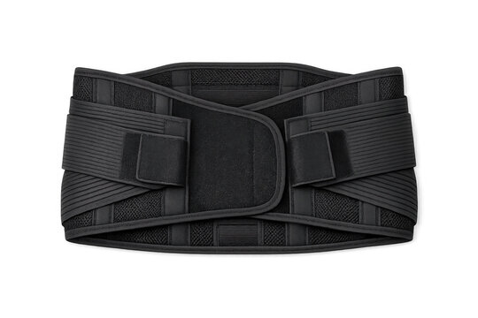 Black orthopedic back brace with adjustable straps for lumbar support and pain relief
