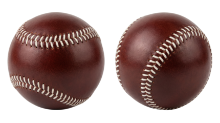 Two Brown Leather Baseballs with White Stitching Isolated on White Background