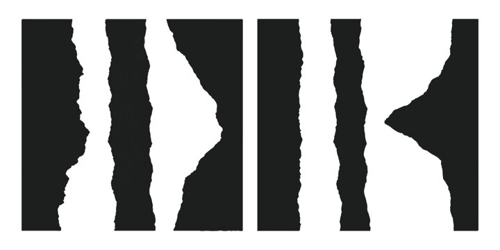 Collection of torn paper edge graphics with irregular shapes isolated on white background