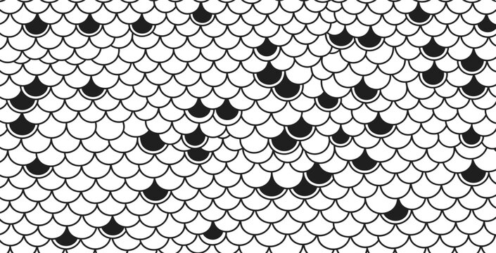 Black and white fish scales pattern with shiny texture and overlapping circles