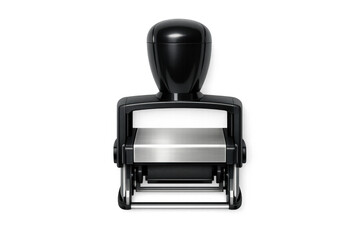 Fototapeta premium Modern black automatic numbering stamp with brushed metal detail on a black background