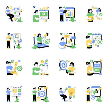 Set of Digital Marketing Flat Illustrations 