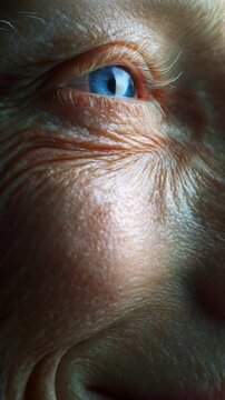 A Close-Up of a Human Eye Capturing the Intricacies of Aging Skin and Unique Characteristics with Detailed Textures and Expressions in Natural Light