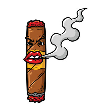 Cigar with angry face smoking illustration