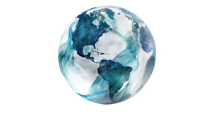 A 3d illustration of a blue and green earth globe sphere on a white background showing world continents and oceans for global business or geography concepts