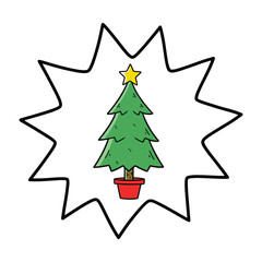 Obraz premium Simple cartoon christmas tree with yellow star on top