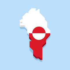 Map of Greenland with national flag minimal flat design style isolated on blue background