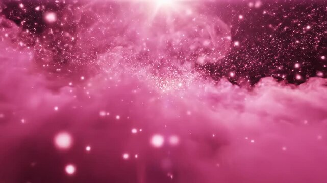Dreamy pink clouds with sparkling stars and sunlight