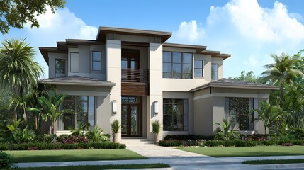 Tropical modern home exterior premium lifestyle image 3D rendering
