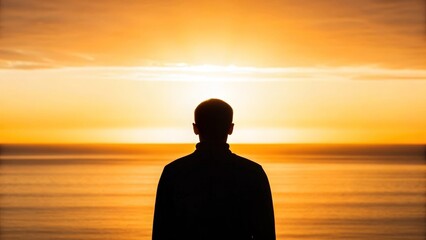 Silhouette of a Person Facing the Sunrise Over the Ocean, Gigapixel Standard v2 4x
