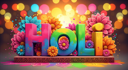 Happy Holi Text, Holi festival background banner poster for indian festival of color