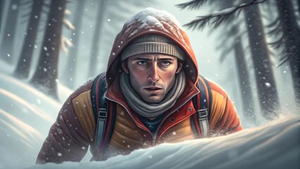 Snowshoe racer striding through deep snow exertion gigapixel standard v2 4x