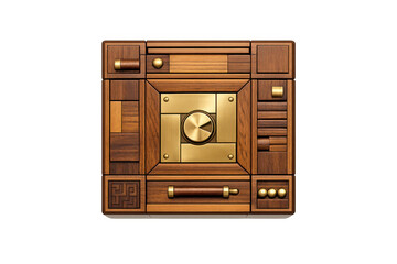 Fototapeta premium Intricate wooden puzzle box with brass accents and geometric patterns