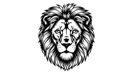 Obraz premium High-contrast black-and-white illustration of a lion's head with a voluminous mane