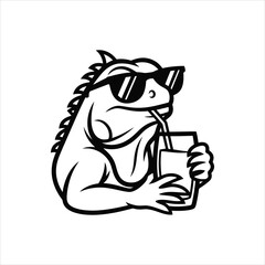 Obraz premium Cool Lizard Drinking Juice with Sunglasses Cartoon Vector Illustration