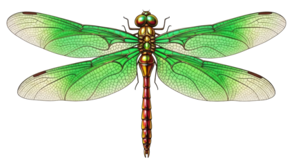 Isolated Dragonfly Insect Detailed Realistic Wings Green Gold Body No Background Object