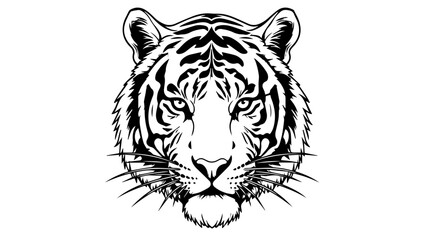 Fototapeta premium Black and white illustration of a tiger's head with intricate stripes and piercing eyes