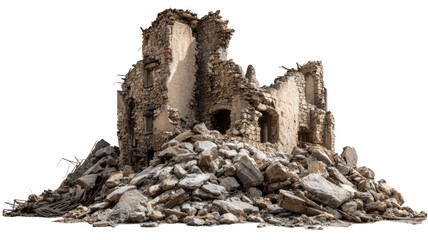 An isolated dead tree trunk stands before the ancient stone ruins and rocky cliffs of a Cappadocia mountain landscape under a cloudy sky in Turkey