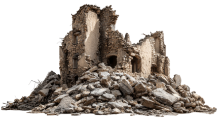 An isolated dead tree trunk stands before the ancient stone ruins and rocky cliffs of a Cappadocia mountain landscape under a cloudy sky in Turkey