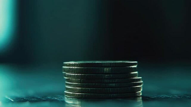 Video A stack of coins sits on top of a table, ready for counting or saving