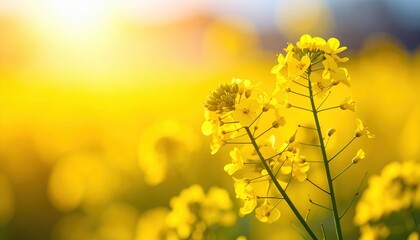 Obraz premium Close-up of vibrant yellow canola flowers in a sunlit field, capturing the essence of spring and nature's beauty.