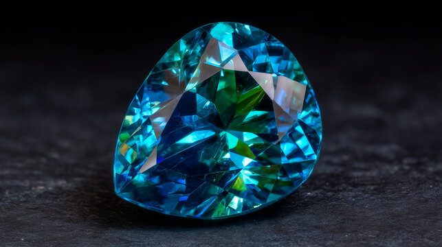 Paraiba Tourmaline gemstone glowing with neon blue-green color, macro photography, dark background, high contrast, luxury jewelry concept