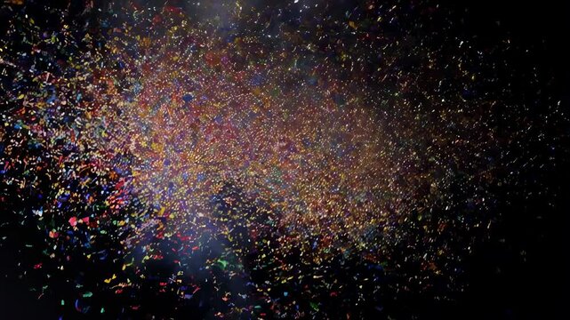 Colorful confetti explosion against a dark background. Celebratory moments captured, perfect for events and festive occasions