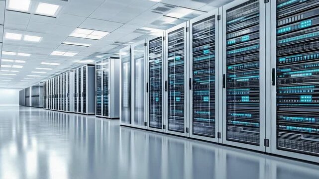 Video A row of servers in a modern data center facility