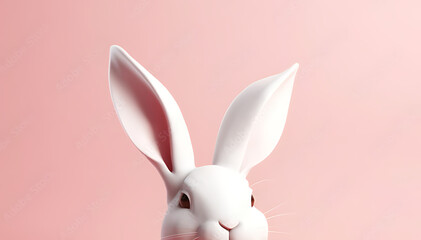Cute white bunny with long ears peeking curiously against soft pink backdrop perfect for Easter designs and spring themed projects transparent background