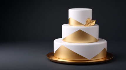 Modern cake stuns with geometric gold leaf details, pure elegance