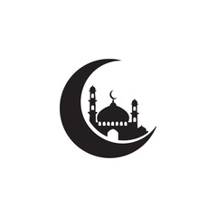 Obraz premium Islamic Ramadhan Illustration Featuring Crescent Moon with Mosque Silhouette, File Reference 80 VR11.eps