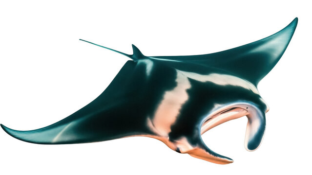 Isolated Manta Ray Gliding with Elegant Wings a Majestic Creature of the Deep Ocean Waters