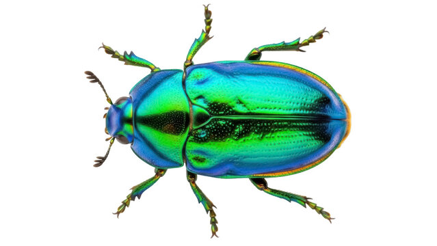 Isolated Chrysochroa fulgidissima jewel beetle, shimmering iridescent color, studio shot