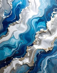 Handdoek met foto Kristal Abstract flowing design with swirls of blue, white, and silver, accented with thin gold lines  © Giono