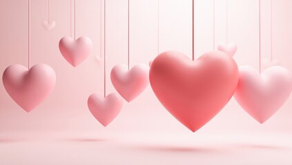 pink hearts on strings, festive background