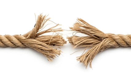 Broken Rope Frayed Ends Isolated on White.