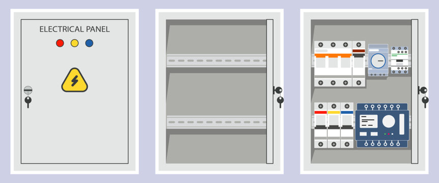 Electrical Panel With MCB Timer Contactor PLC Simple Flat Design