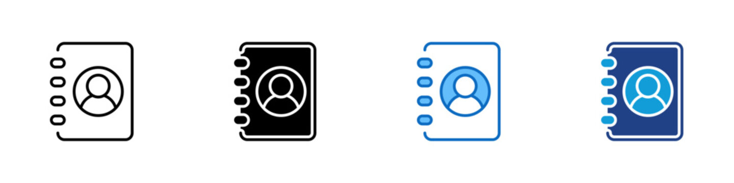 Contact Book Multiple Style Icon Design Vector - Address book with user profile symbol, representing contact management, personal records, and communication storage