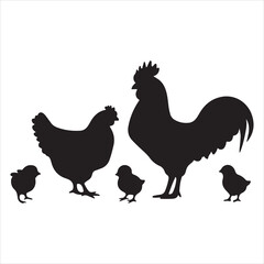 Farm Chicken Family Silhouette SVG 