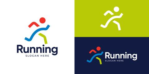 Fototapeta premium Creative simple running logo template. Abstract people run with geometric style logo design vector illustration.
